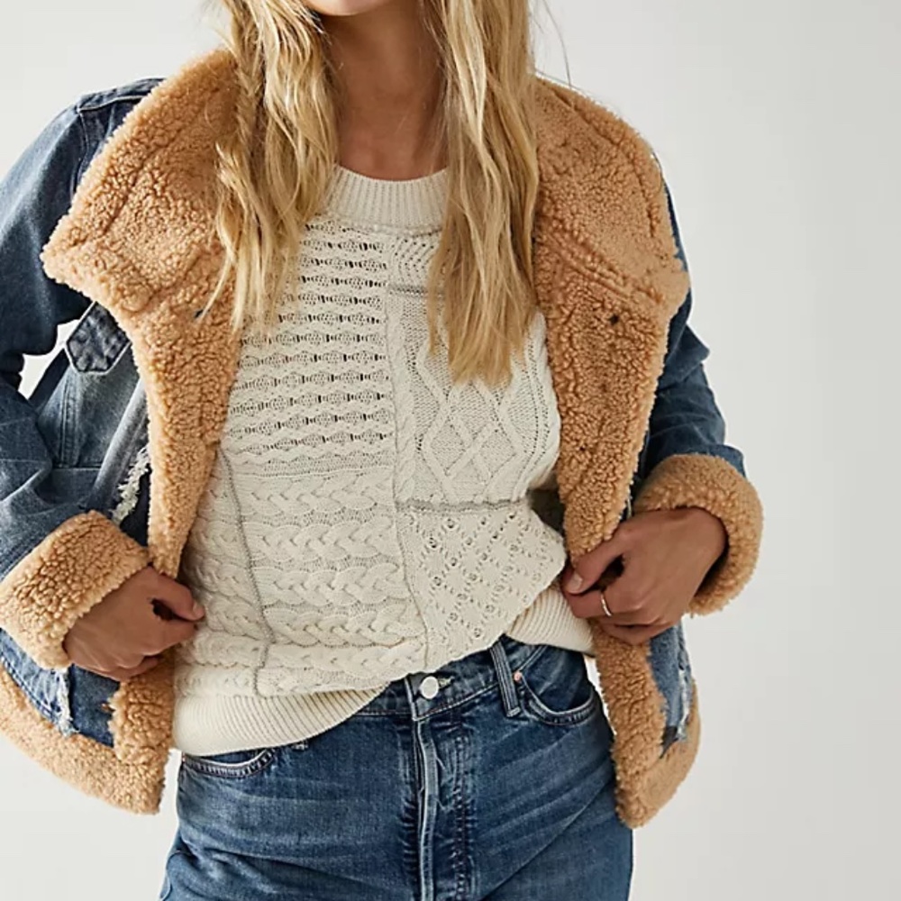 Free People Rylee Cozy Moto Jacket Denim NEW